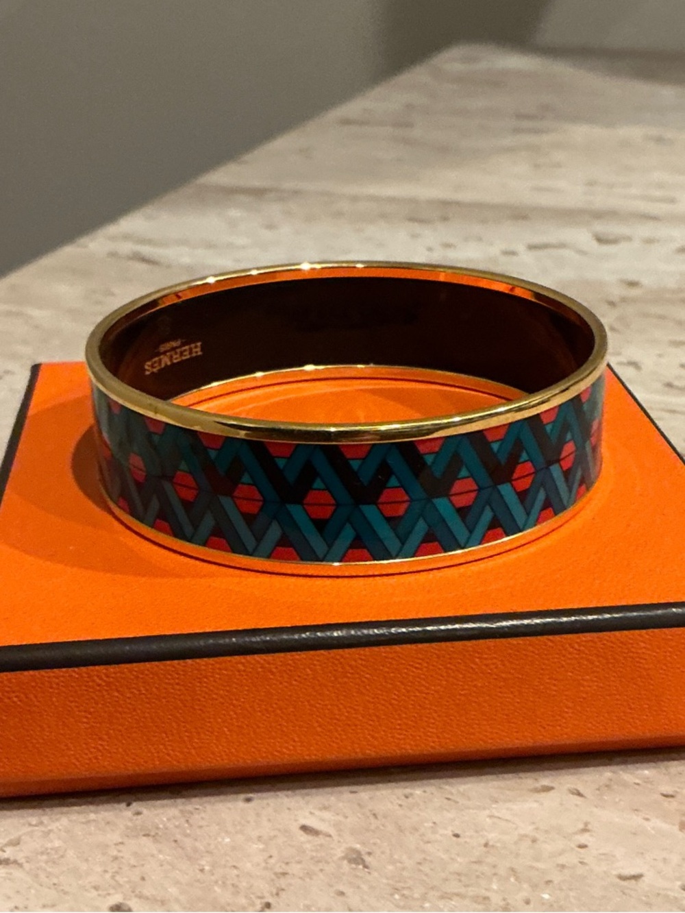 Hermes bangle gold rim 65 rare pattern + colorway